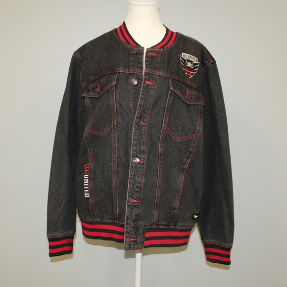 Men's D.C. United The Wild Collective Black Denim Full-Button Bomber Jacket SZ L - Picture 6 of 9